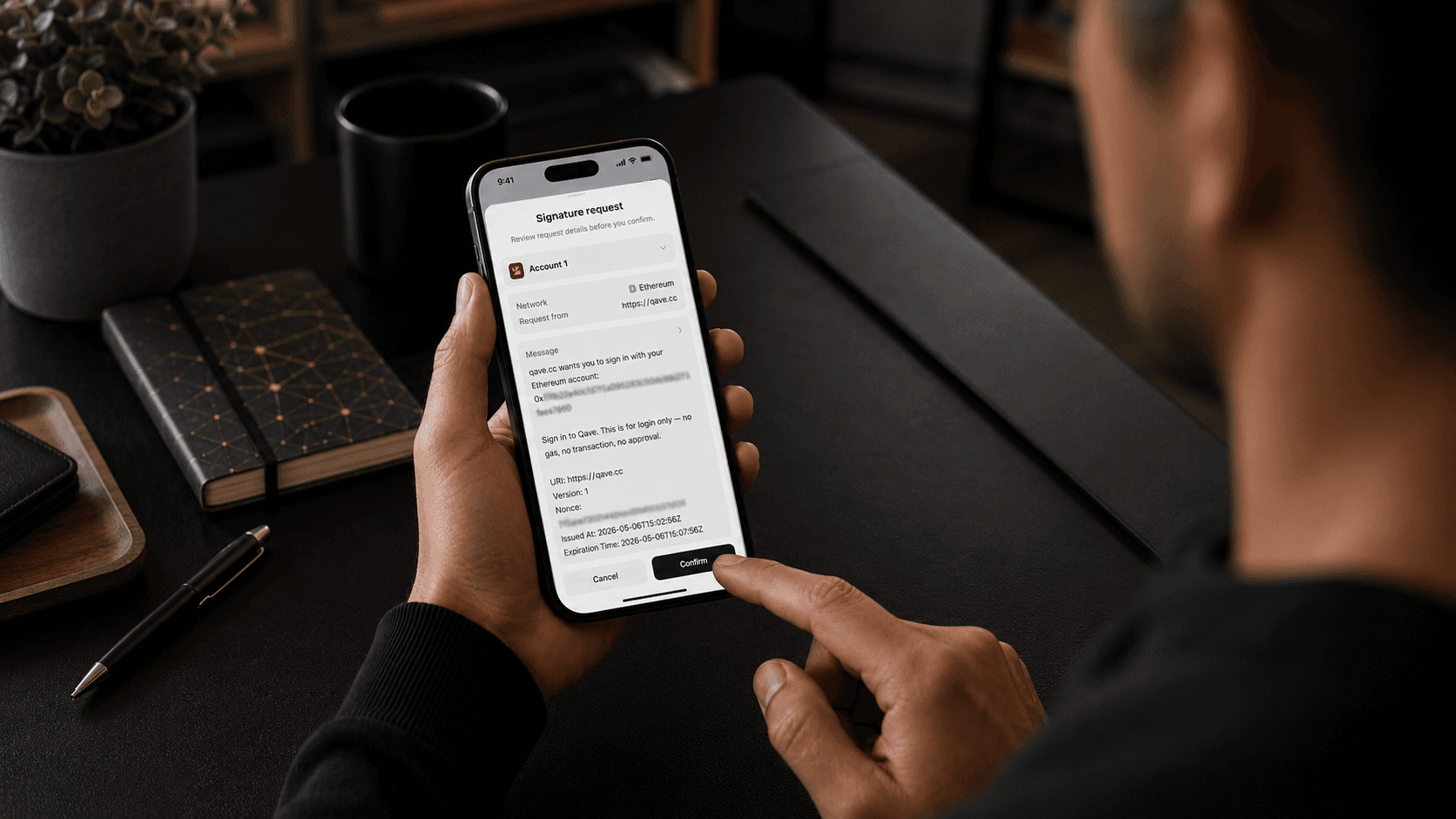 Qave wallet ownership signature step
