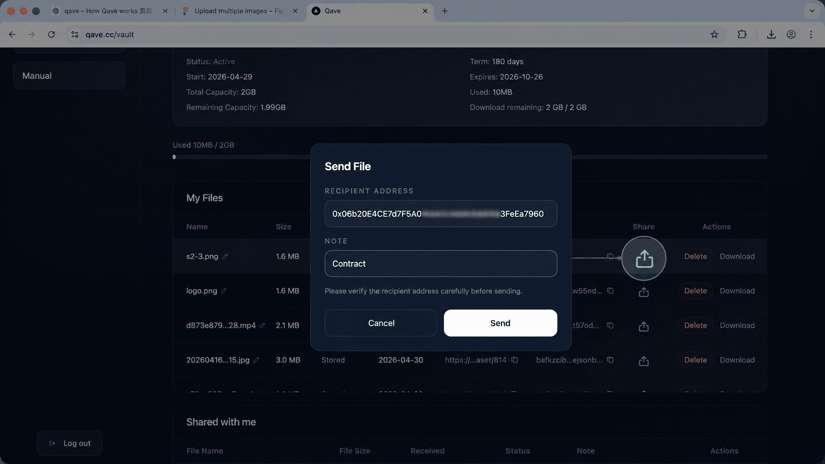 Qave file delivery by wallet address